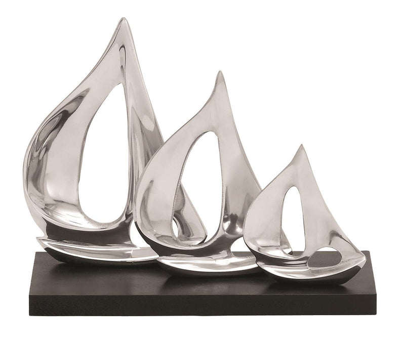 Silver Aluminum Metal Sailboat Decorative Sculpture with Black Base - Sculptures & StatuesUmainc