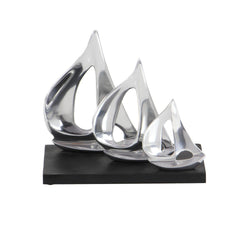 Silver Aluminum Metal Sailboat Decorative Sculpture with Black Base - Sculptures & StatuesUmainc