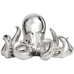 Silver Ceramic Octopus Decorative Sculpture with Textured Tentacles - Sculptures & StatuesUmainc