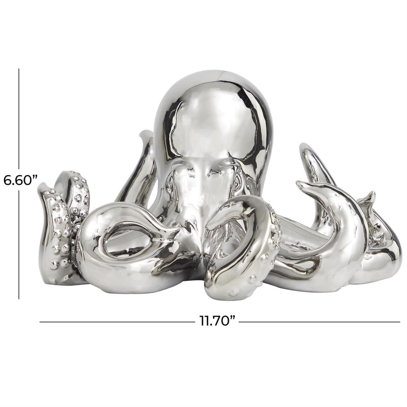 Silver Ceramic Octopus Decorative Sculpture with Textured Tentacles - Sculptures & StatuesUmainc