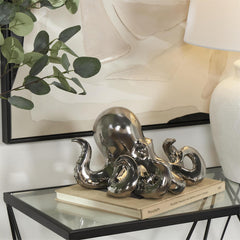 Silver Ceramic Octopus Decorative Sculpture with Textured Tentacles - Sculptures & StatuesUmainc