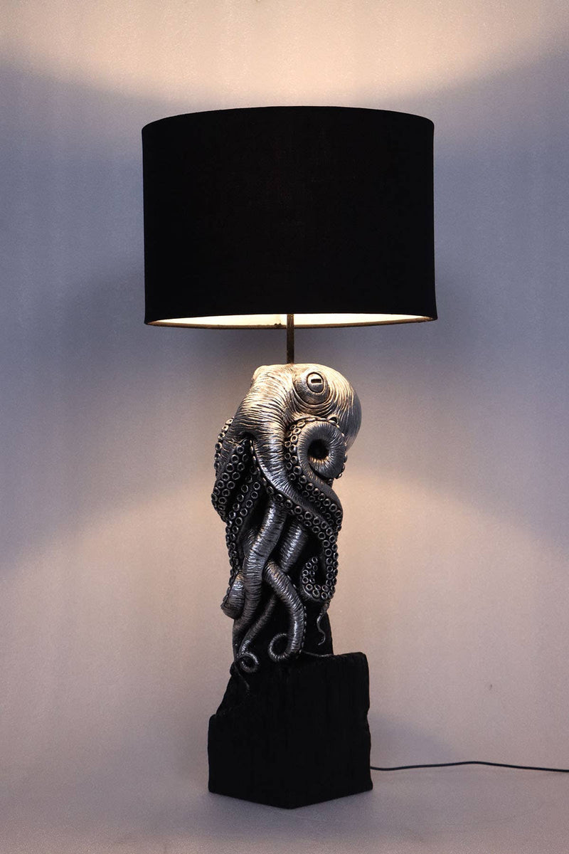 Silver Octopus Table Lamp with Black Shade - Nautical Tropical Imports