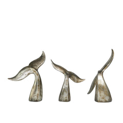 Silver Polystone Whale Decorative Sculpture with Various Sized Tails and Copper Distressing - Sculptures & StatuesUmainc