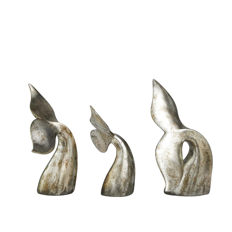 Silver Polystone Whale Decorative Sculpture with Various Sized Tails and Copper Distressing - Sculptures & StatuesUmainc