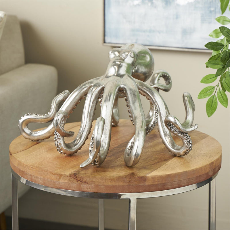 Silver Resin Octopus Laying Decorative Sculpture - Sculptures & StatuesUmainc