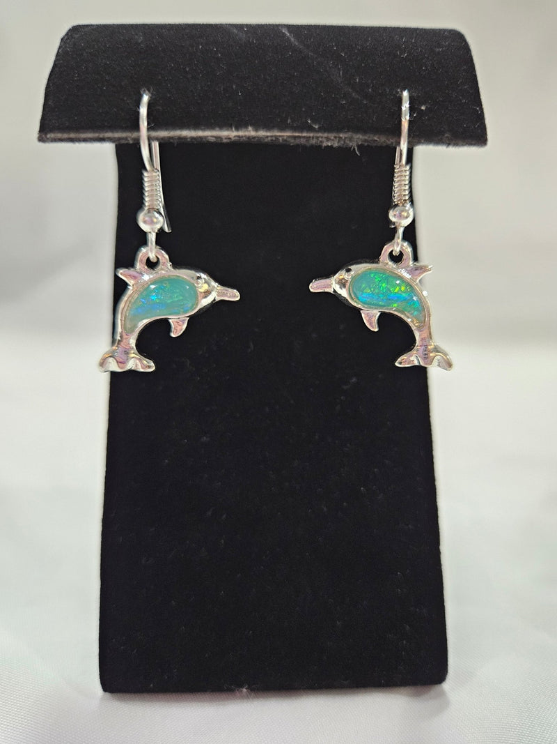 Silver With Green Stone Dolphin Earrings - JewelryWorld Shells Imports