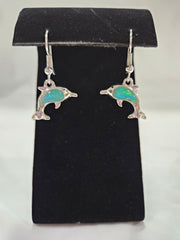 Silver With Green Stone Dolphin Earrings - JewelryWorld Shells Imports