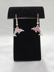 Silver With Iridescent Stone Dolphin Earrings - JewelryWorld Shells Imports