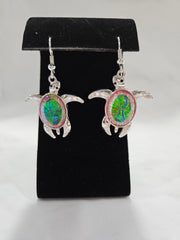 Silver With Iridescent Stone Turtle Earrings - JewelryWorld Shells Imports