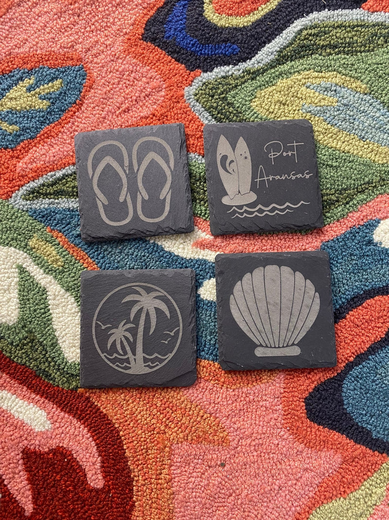 Slate Coaster Set - Port a Surfboard - CoastersCoastline Laser Design