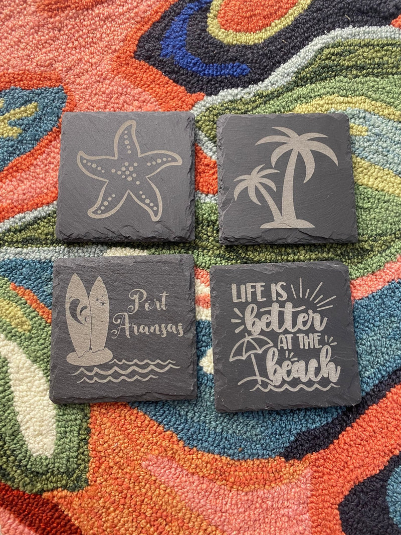 Slate Coaster Set - Port a Surfboard - CoastersCoastline Laser Design