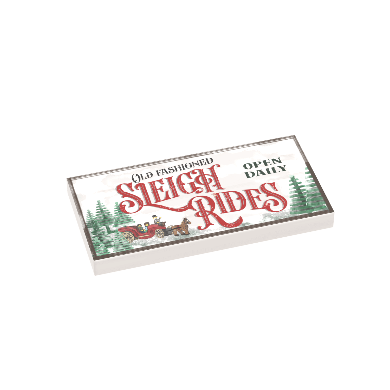 "Sleigh Rides" Sign - Winter Scene - Custom Printed 2x4 Tile - Tile Made using LEGO® Parts