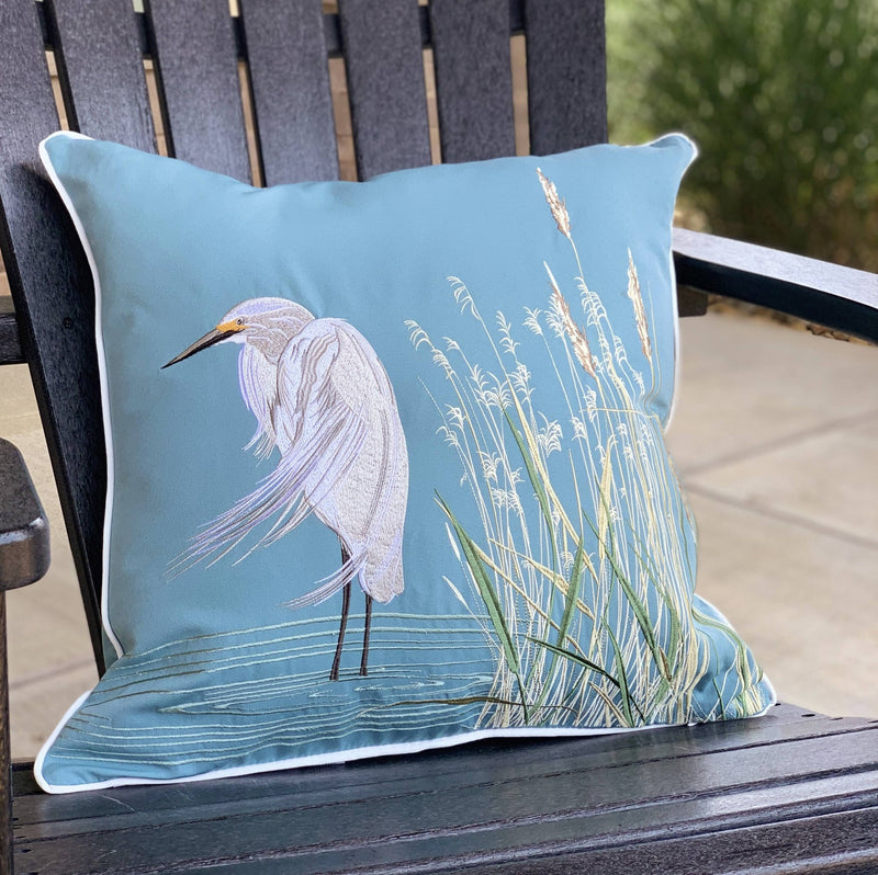 Snowy White Egret Indoor/Outdoor Throw Pillow - Rightside Design