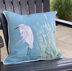 Snowy White Egret Indoor/Outdoor Throw Pillow - Rightside Design