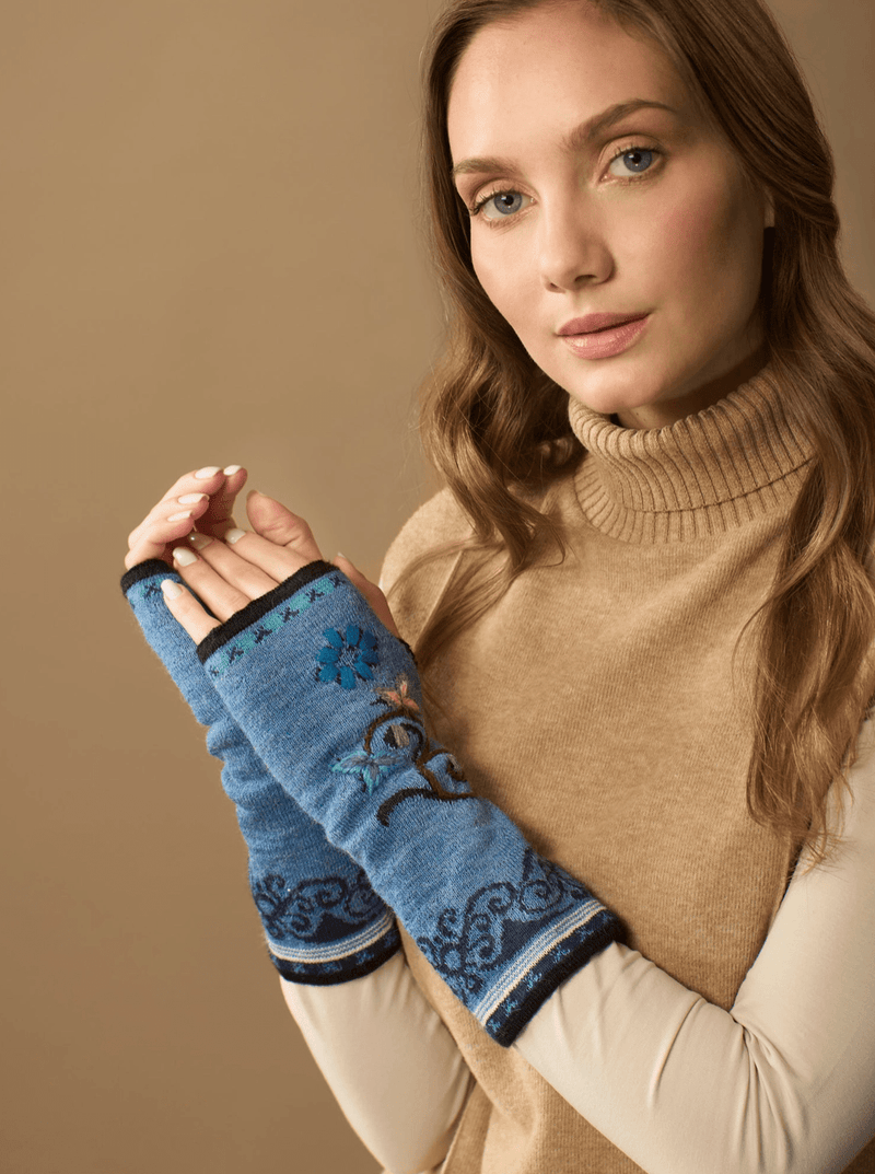 Sofia Alpaca Wrist Warmers | Embroidery | Reversible | Fall - Apparel & AccessoriesWUAMAN