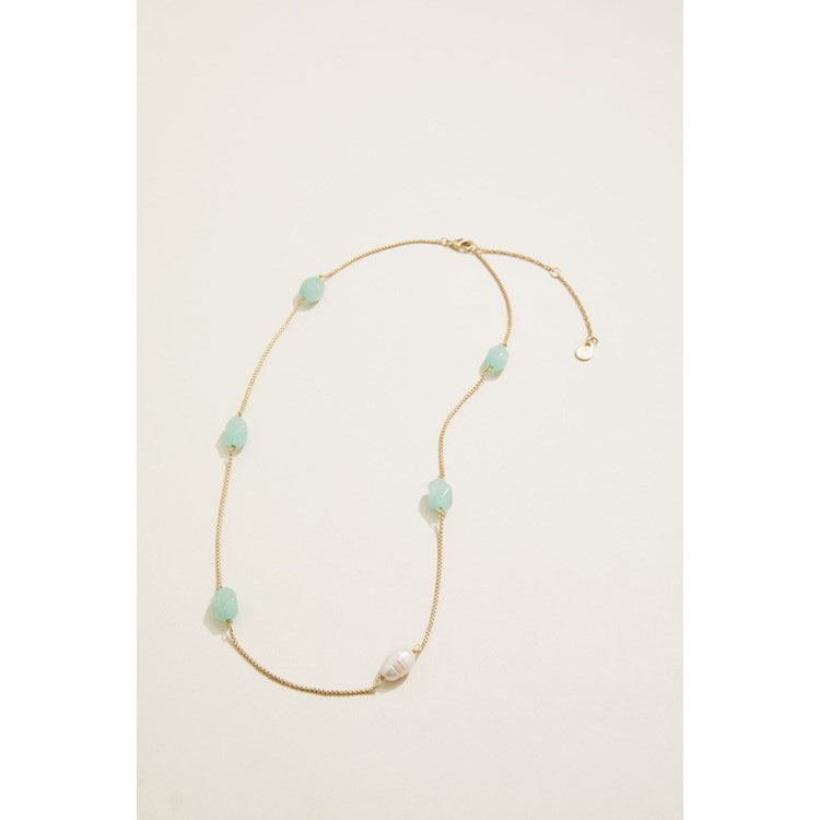 Stone Station Necklace 18" Jade/Pearl