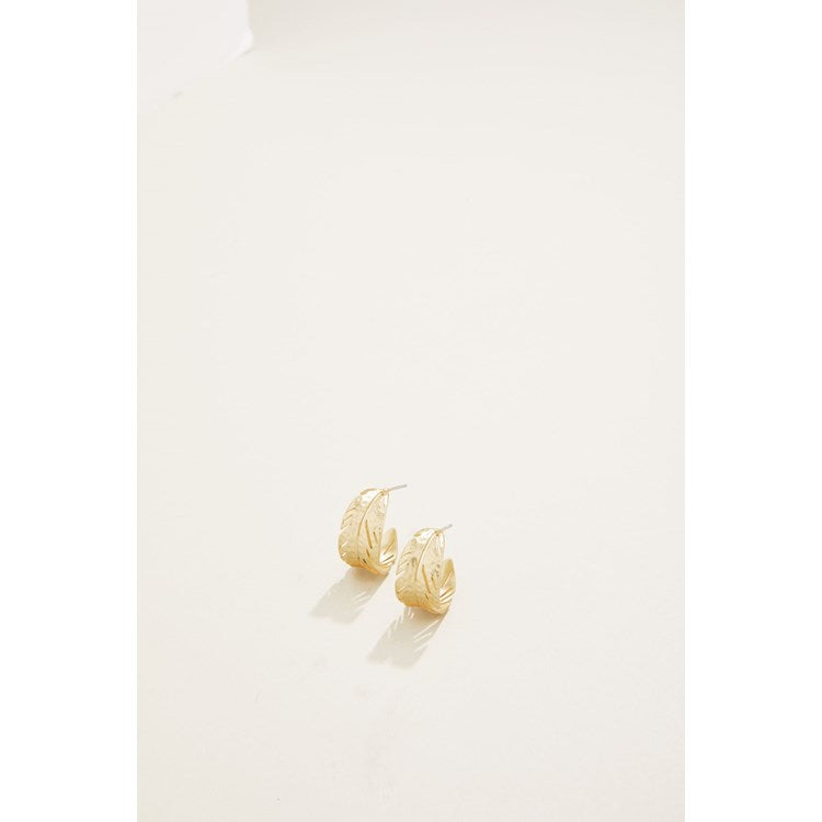 Calathea Leaf Hoop Earrings Gold