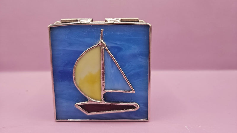 Stained Glass Sailboat Trinket Box – Nautical Keepsake Jewelry Box (3"x3") - Trays/BasketsLoving Coastal Living