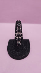 Sterling Silver Black Onyx Ring – Statement Multi - Stone Design (Size 7, 1.8