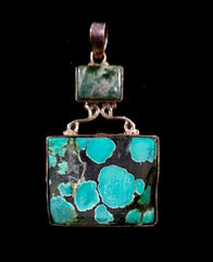 Stirling Silver Raw Turquoise And Agate Pendant - NecklacesRose Classics Inc