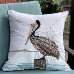 Sunbathing Brown Pelican Indoor/Outdoor Throw Pillow - Rightside Design