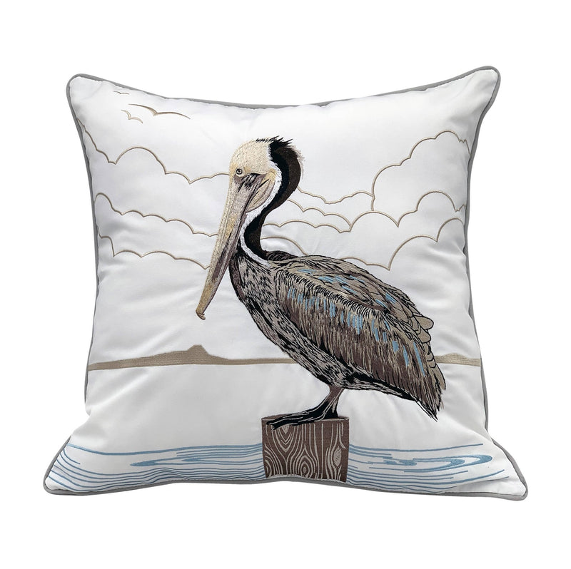 Sunbathing Brown Pelican Indoor/Outdoor Throw Pillow - Rightside Design