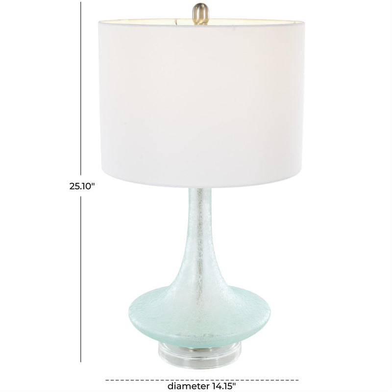 Teal Glass Table Lamp with White Drum Shade & Silver Base - LampsUmainc