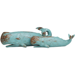 Teal Polystone Whale Distressed Decorative Sculpture with Brown Wood - Inspired Accents - Sculptures & StatuesUmainc