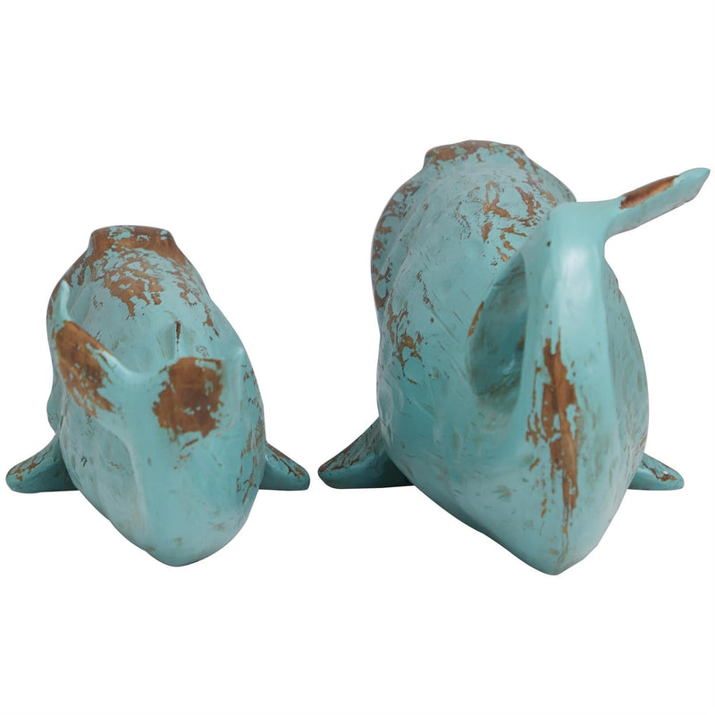 Teal Polystone Whale Distressed Decorative Sculpture with Brown Wood - Inspired Accents - Sculptures & StatuesUmainc