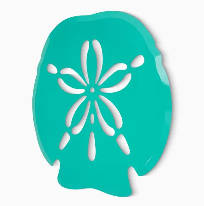 Teal green sand dollar stainless steel powder-coated wall art 25 inches