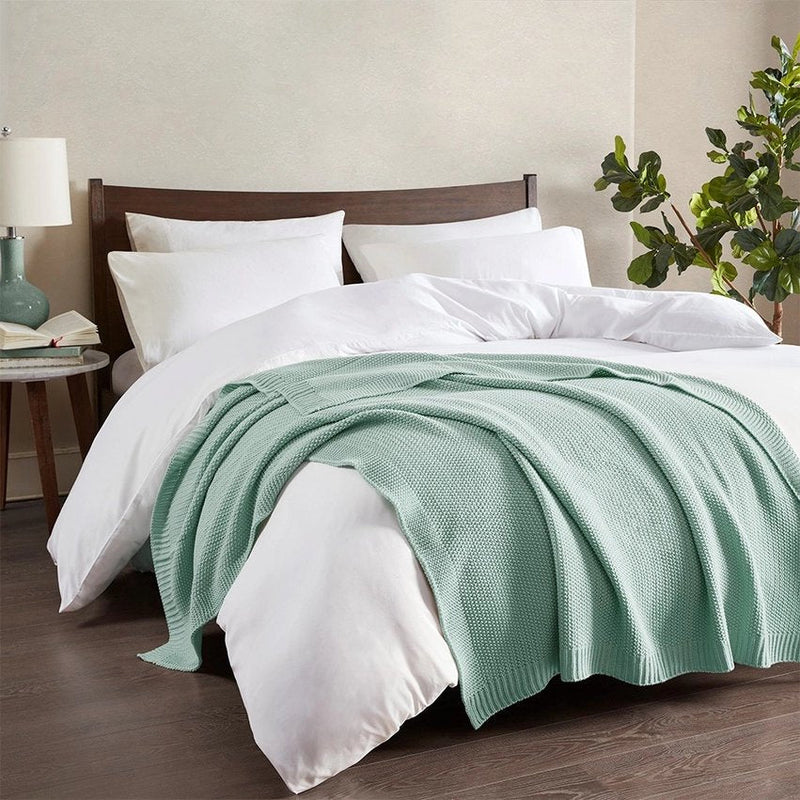 Ultra - Soft Knit Throw Blanket, Aqua Green - Accent DecorOllix