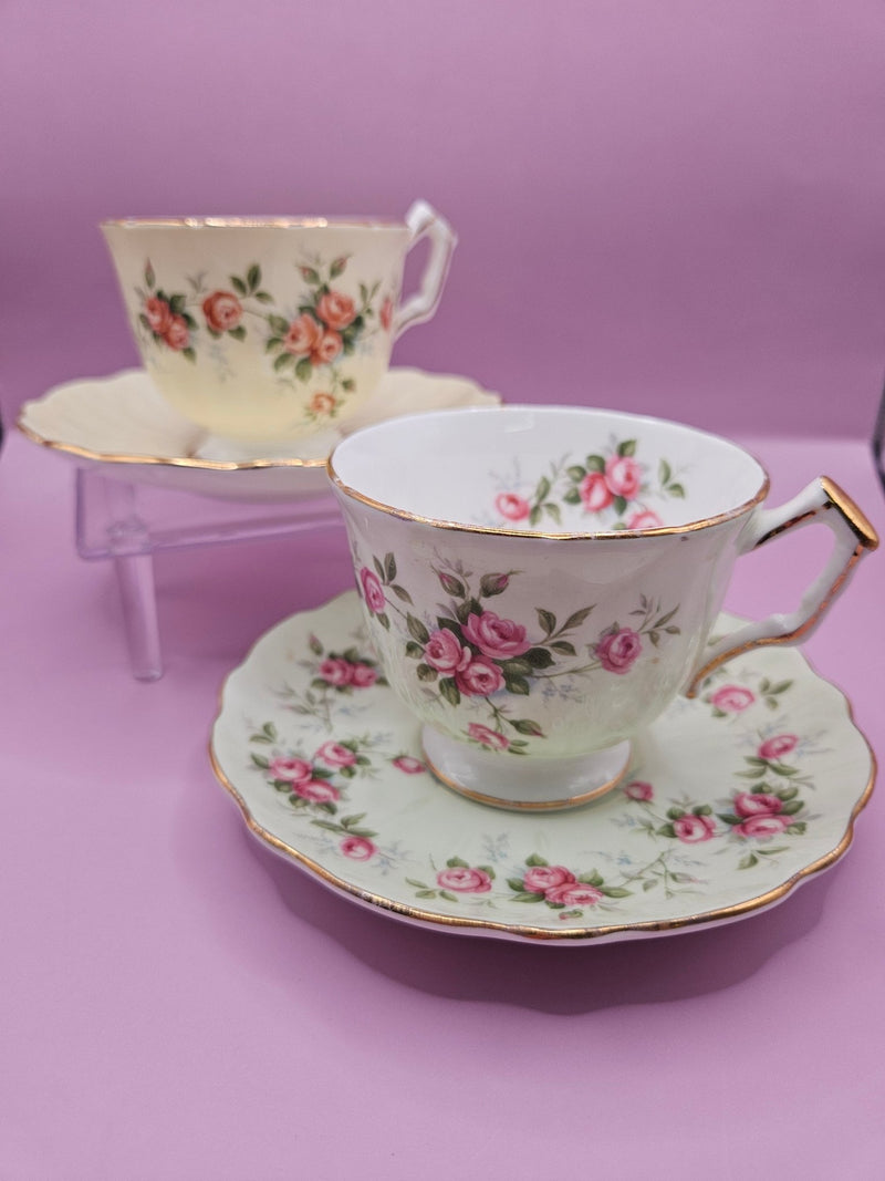 Vintage 1950's Aynsley Bone China Cup and Saucer Set – Pale Green & Pale Yellow - DishesLoving Coastal Living