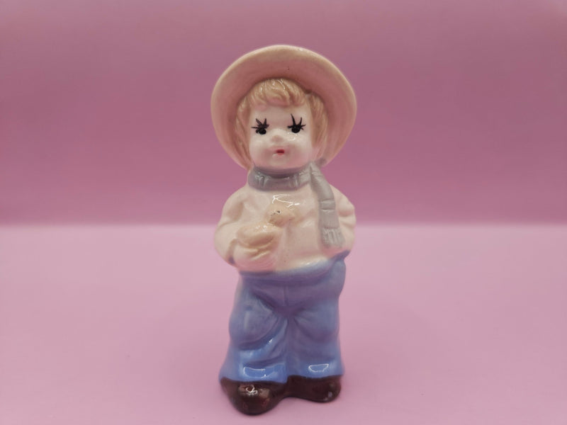 Vintage 1970s Boy with Sparrow Ceramic Figurine | Original Packaging | Collectible Décor - Accent DecorLoving Coastal Living