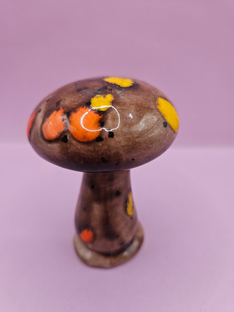 Vintage 1970s Ceramic Groovy Orange and Yellow Mushroom – 3.5" x 2.5" - Accent DecorLoving Coastal Living