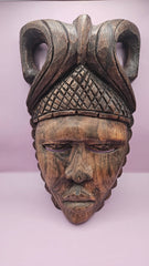 Vintage African Face Mask - Hand - Carved Solid Wood Wall Art (12.5