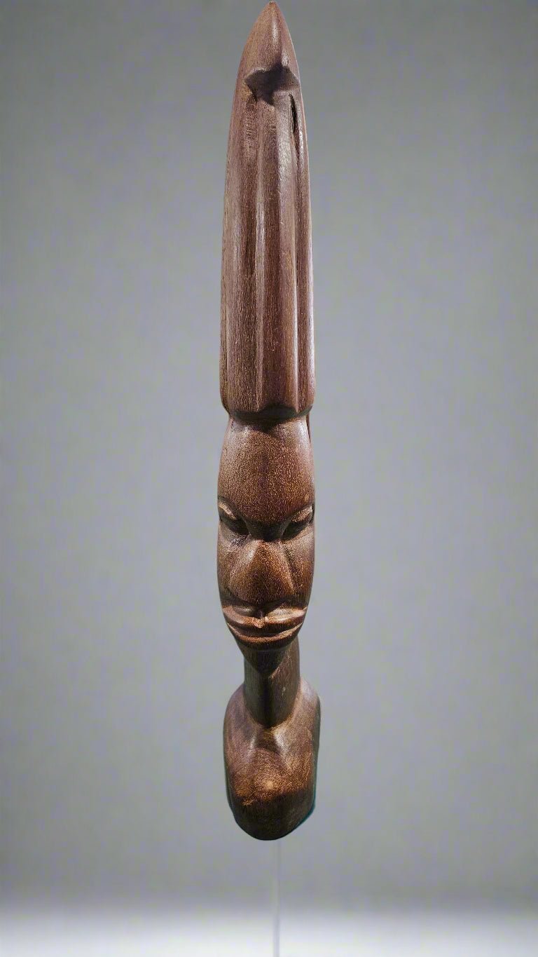 Vintage African Tribal Statue – Solid Wood 16"x3.5" - Sculptures & StatuesLoving Coastal Living