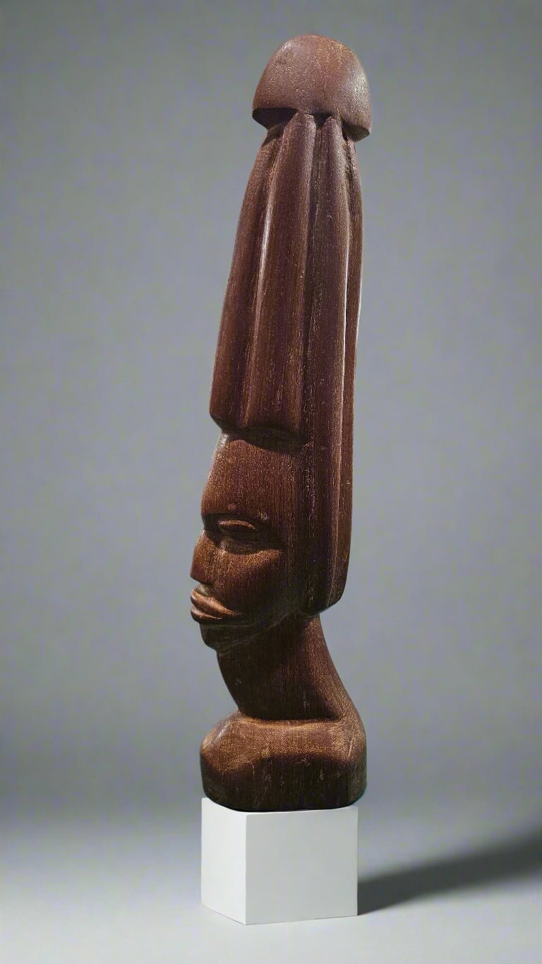 Vintage African Tribal Statue – Solid Wood 16"x3.5" - Sculptures & StatuesLoving Coastal Living