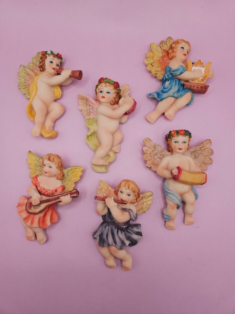 Vintage Angel Baby Playing Instruments Magnets | 6 Styles | 2.5–3" Cherub Décor - Accent DecorLoving Coastal Living