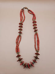 Vintage Art Deco Red Bead Necklace - 12.5