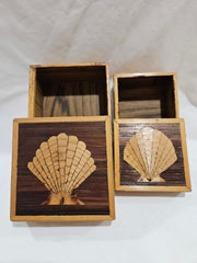 Vintage Bamboo Nesting Boxes with Shell Design - Accent DecorLoving Coastal Living