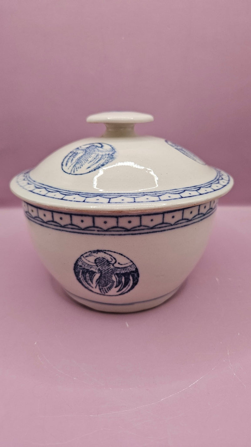 Vintage Blue & White Ceramic Lidded Bowl – 5.5" x 5" | Asian - Inspired Porcelain Dish - DinnerwareLoving Coastal Living