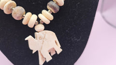 Vintage Bone Beaded Elephant Necklace and Earring Set - Necklace 13