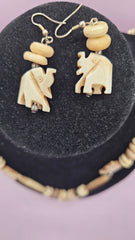 Vintage Bone Beaded Elephant Necklace and Earring Set - Necklace 13