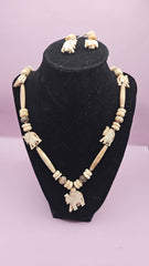 Vintage Bone Beaded Elephant Necklace and Earring Set - Necklace 13