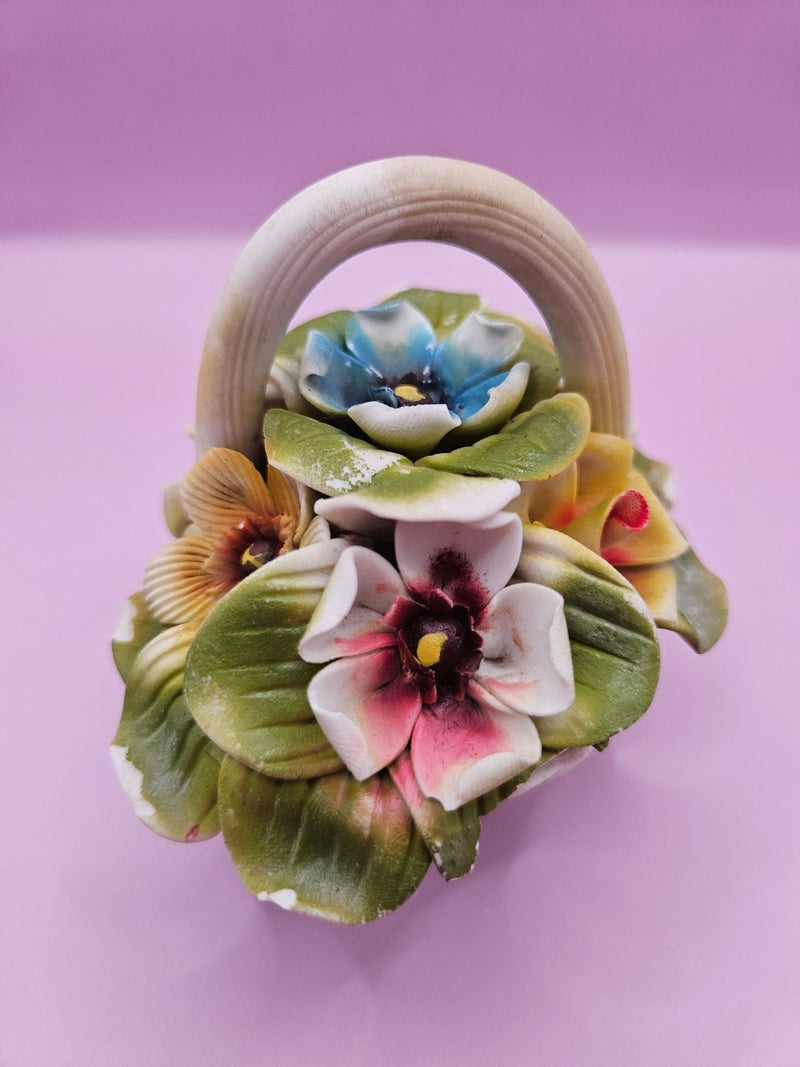 Vintage Capodimonte Porcelain Colorful Flowers in Basket – 4.3" x 3.7" - Accent DecorLoving Coastal Living