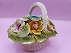 Vintage Capodimonte Porcelain Colorful Flowers in Basket – 4.3