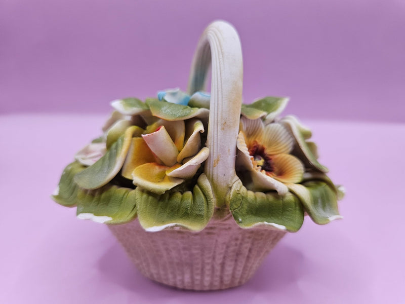 Vintage Capodimonte Porcelain Colorful Flowers in Basket – 4.3" x 3.7" - Accent DecorLoving Coastal Living