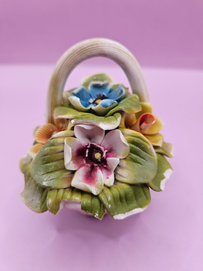 Vintage Capodimonte Porcelain Colorful Flowers in Basket – 4.3" x 3.7" - Accent DecorLoving Coastal Living