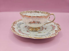 Vintage Floral Cup and Saucer – Hand - Painted with Gold Accents - DishesLoving Coastal Living