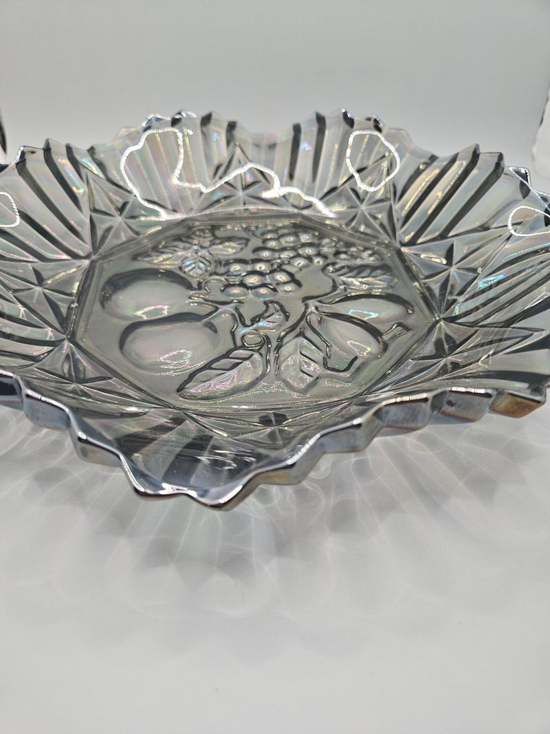 Vintage Grey Carnival Glass Bowl With Fluted Edges & Raised Fruit Bottom - Kitchen AccessoriesLoving Coastal Living